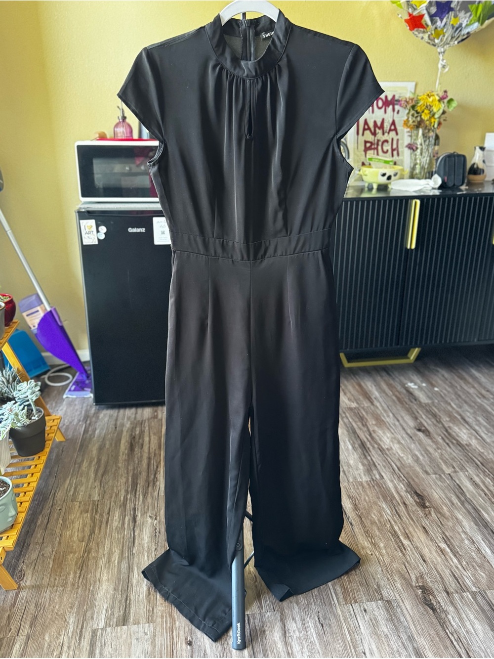 SHEIN Black Short Sleeve Wide-Leg Jumpsuit